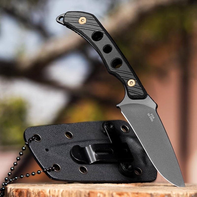 LOTHAR FOX Fixed Blade Knife with Sheath, 3.38" D2 Steel Survival Hunting Knife, Necklace Neck Knives with G10 handle, Vertical Horizontal Carry Camping Small EDC Knives for Hiking, Survival, Bushcraft Outdoor - Image 5